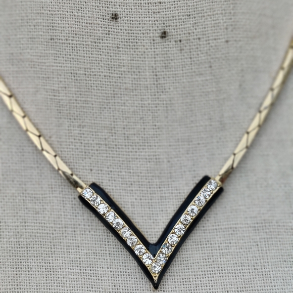 Vintage Enameled Crystal Chevron Necklace - Picture 7 of 7